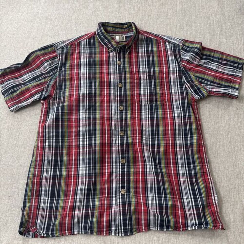 Duluth Trading Co Shirt Men's Medium BBQ Short Sleeve 72510 Plaid Button Front